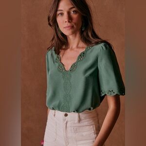 NWT Sezane Francia Blouse. Size 2. Color Sage.